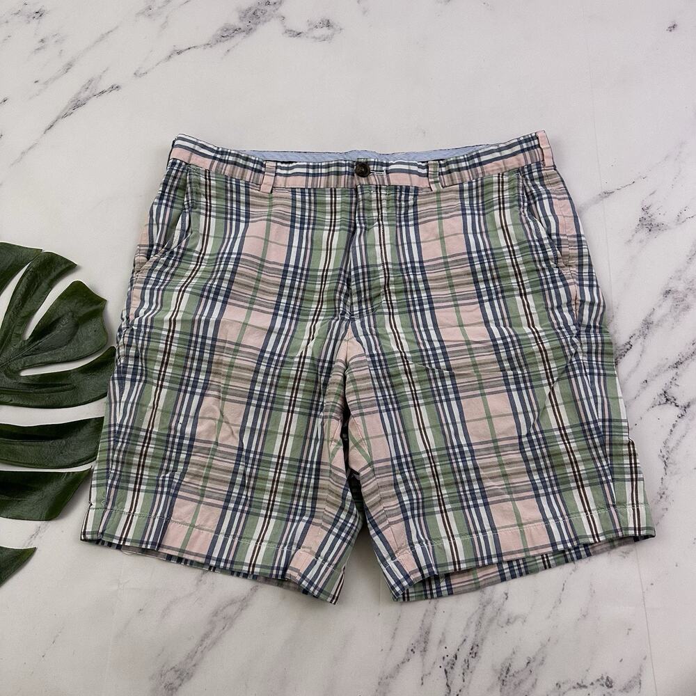 Brooks Brothers Mens Plaid Shorts Size 36 Pink Green Madras Cotton Preppy 9 in